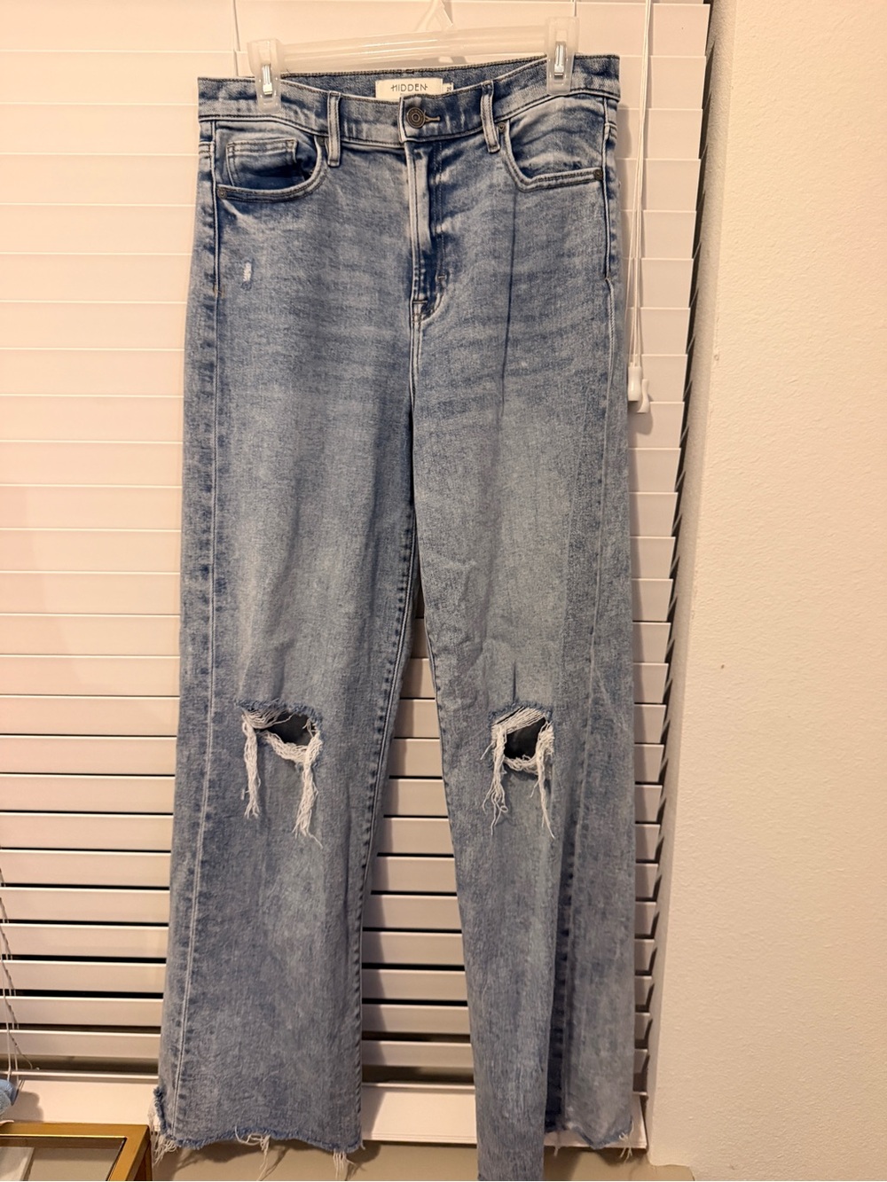 Hidden Light Wash Distressed Wide-Leg Jeans - Light Blue